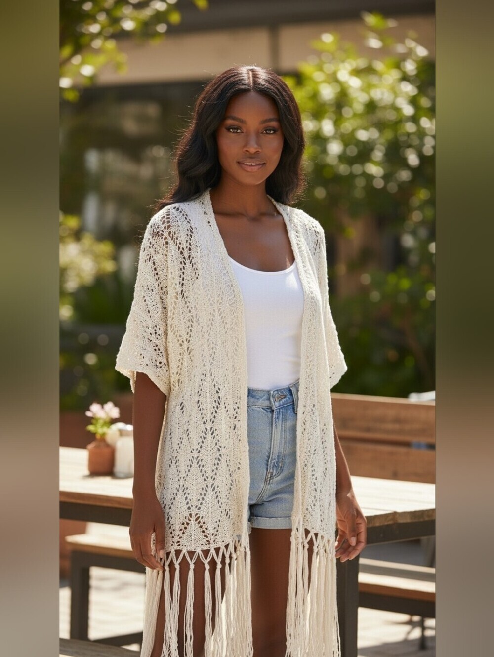 American Eagle Outfitters Cream Crochet Fringe Cardigan Size XS/S